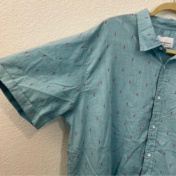 Paper Denim & Cloth Blue Mini Flamingo Print Button Down Novelty Shirt- Size 2X - Picture 7 of 12